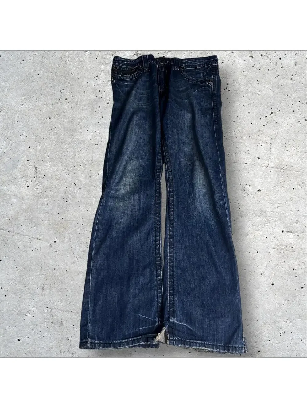 Rock Revival Bootcut Straight Leg Denim Jeans Distressed Hem Size 34